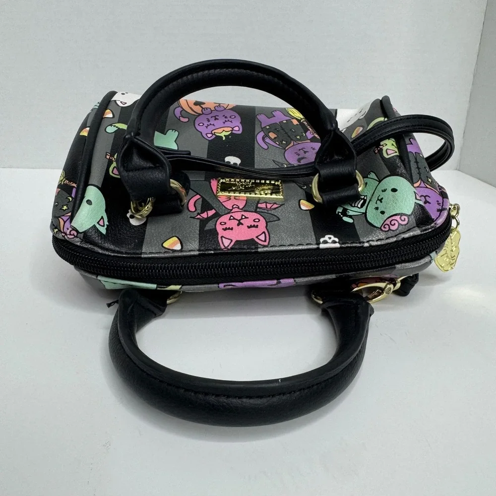 Luv Betsey Johnson Halloween Cat Mini Satchel Crossbody Bag Black Striped Spooky